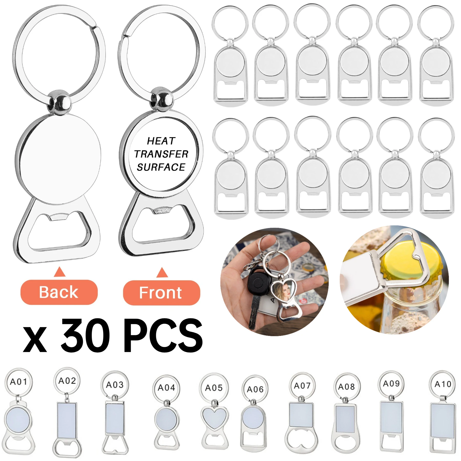 30 Pcs Sublimation Blanks Keychains Metal Bottle Opener Transfer Key Rings for Personalized Photo
30 Pcs Sublimation Blanks Keychains Metal Bottle Opener Transfer Key Rings for Personalized Photo