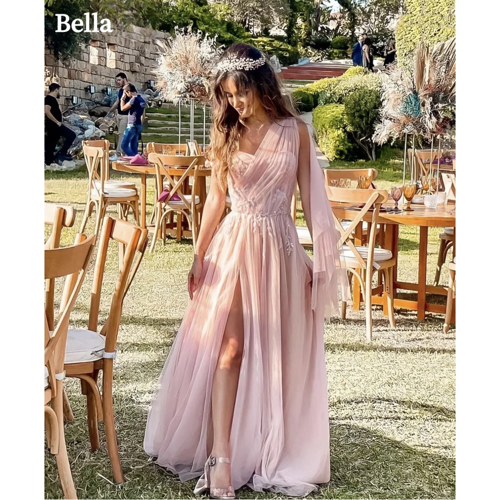 Bella Pink Tulle Prom Dresses One Shoulder A-line Wedding Dress Elegant Sleeveless Floor-Length Side Split Vestidos De Fiesta
Bella Pink Tulle Prom Dresses One Shoulder A-line Wedding Dress Elegant Sleeveless Floor-Length Side Split Vestidos De Fiesta