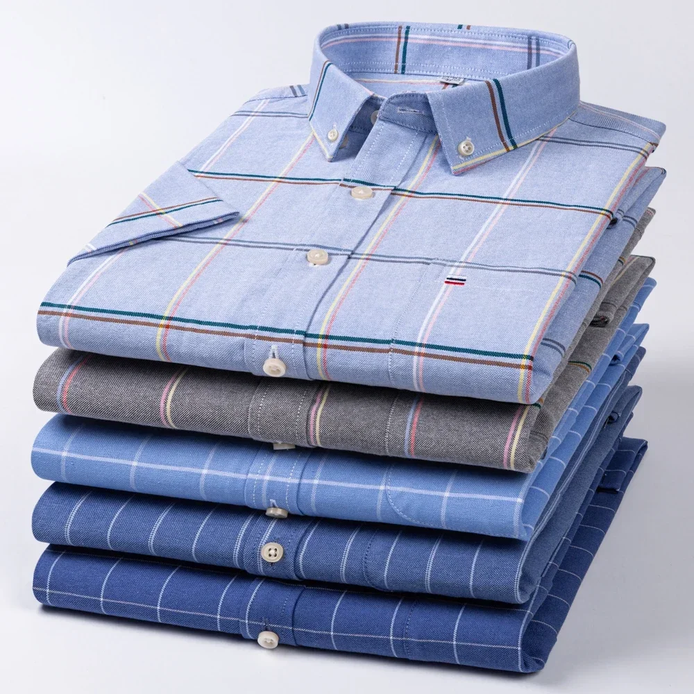 Men's Summer Casual Short Sleeve 100% Cotton Thin Oxford Shirt Single Patch Pocket Standard-fit Button-down Plaid Striped Shirts
Men's Summer Casual Short Sleeve 100% Cotton Thin Oxford Shirt Single Patch Pocket Standard-fit Button-down Plaid Striped Shirts
