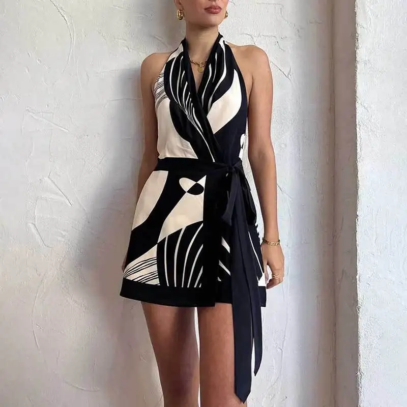 For Women's Printed A-line Sexy Mini Dress Ladies Fashion Strap Up Backless V-neck Slim Fit Short Robe
For Women's Printed A-line Sexy Mini Dress Ladies Fashion Strap Up Backless V-neck Slim Fit Short Robe