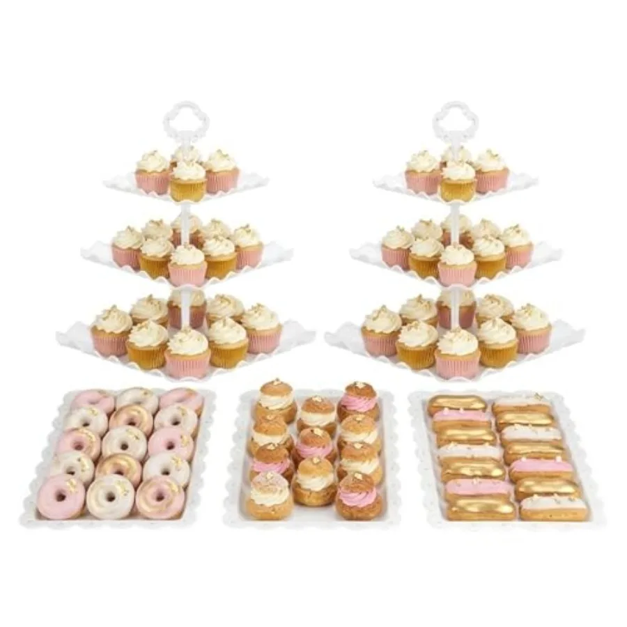 5 Piece Cake Stand Set with 2 x Large 3-Tier Cupcake Stands, 3 x Appetizer Trays, for Wedding Birthday Baby Shower Tea Party De
5 Piece Cake Stand Set with 2 x Large 3-Tier Cupcake Stands, 3 x Appetizer Trays, for Wedding Birthday Baby Shower Tea Party De
