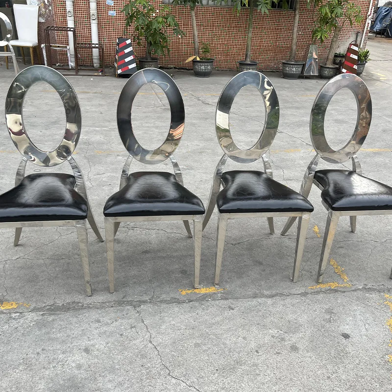 High-end event anniversary banquet stainless steel chair silver hollow
High-end event anniversary banquet stainless steel chair silver hollow