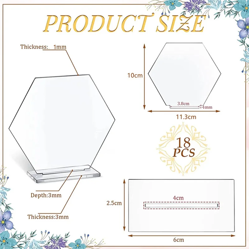 A55T 18 PCS Acrylic Table DIY Clear Table Name Cards Numbers Hexagon Table With Holder Sublimation For Party Decoration
A55T 18 PCS Acrylic Table DIY Clear Table Name Cards Numbers Hexagon Table With Holder Sublimation For Party Decoration