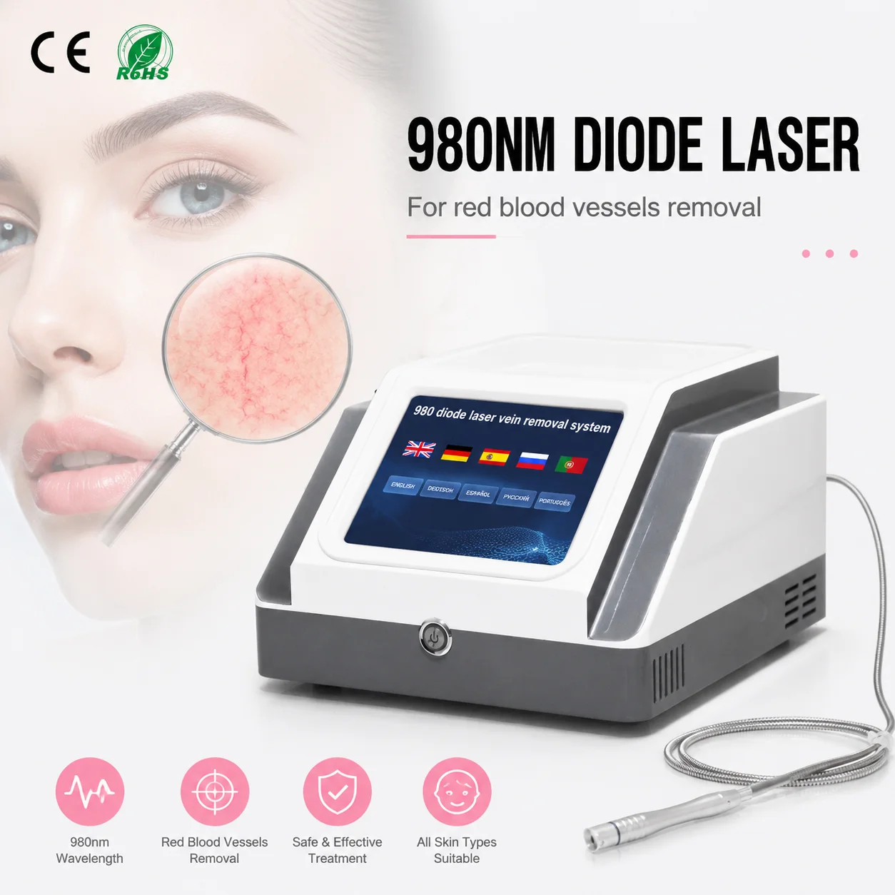980nm Diode Laser Vascular Removal /spider Vein Removal / 980nm Laser Spider Vien Removal Machine
980nm Diode Laser Vascular Removal /spider Vein Removal / 980nm Laser Spider Vien Removal Machine