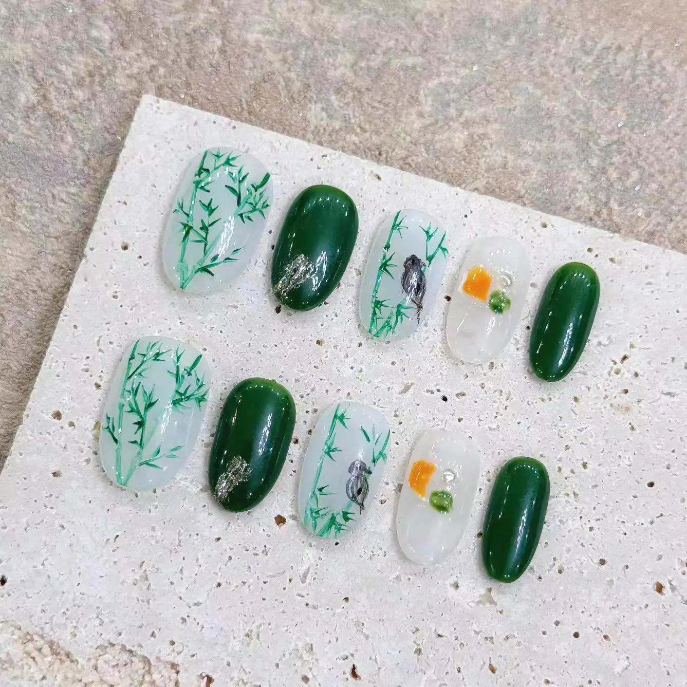 10 PCS Luxury Handmade Press on Nails Short Oval Ancientry Black Bamboo Design with 3-PIECE Tool Adhesive Nail Glue Tabs
10 PCS Luxury Handmade Press on Nails Short Oval Ancientry Black Bamboo Design with 3-PIECE Tool Adhesive Nail Glue Tabs