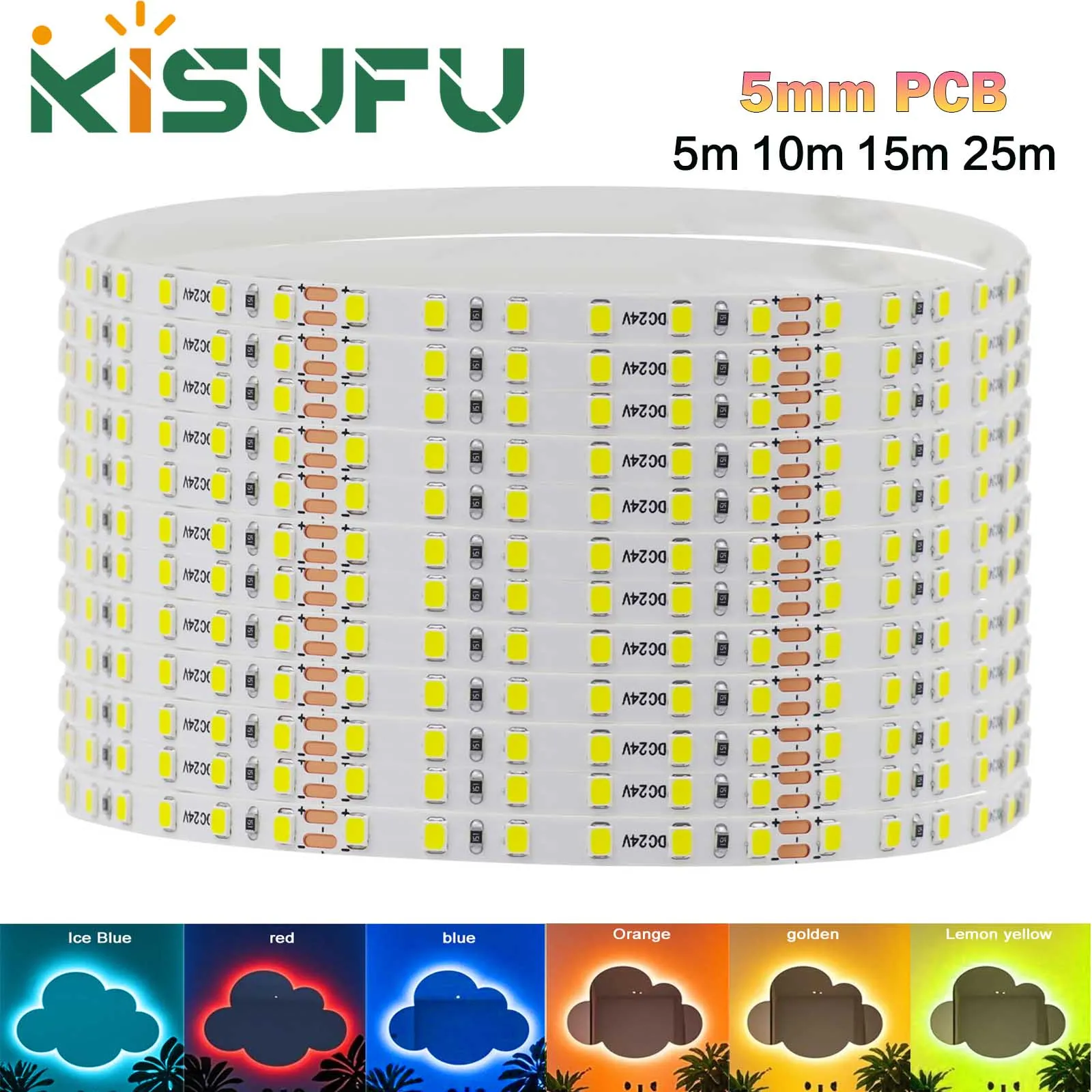 DC12V 24V 5m 10m 15m 25m LED Strip Light 2835 Hight Bright 120LEDs/m 5mm PCB RA98 Flexible Adhesive Tape Home Lighting 13 Colors
DC12V 24V 5m 10m 15m 25m LED Strip Light 2835 Hight Bright 120LEDs/m 5mm PCB RA98 Flexible Adhesive Tape Home Lighting 13 Colors