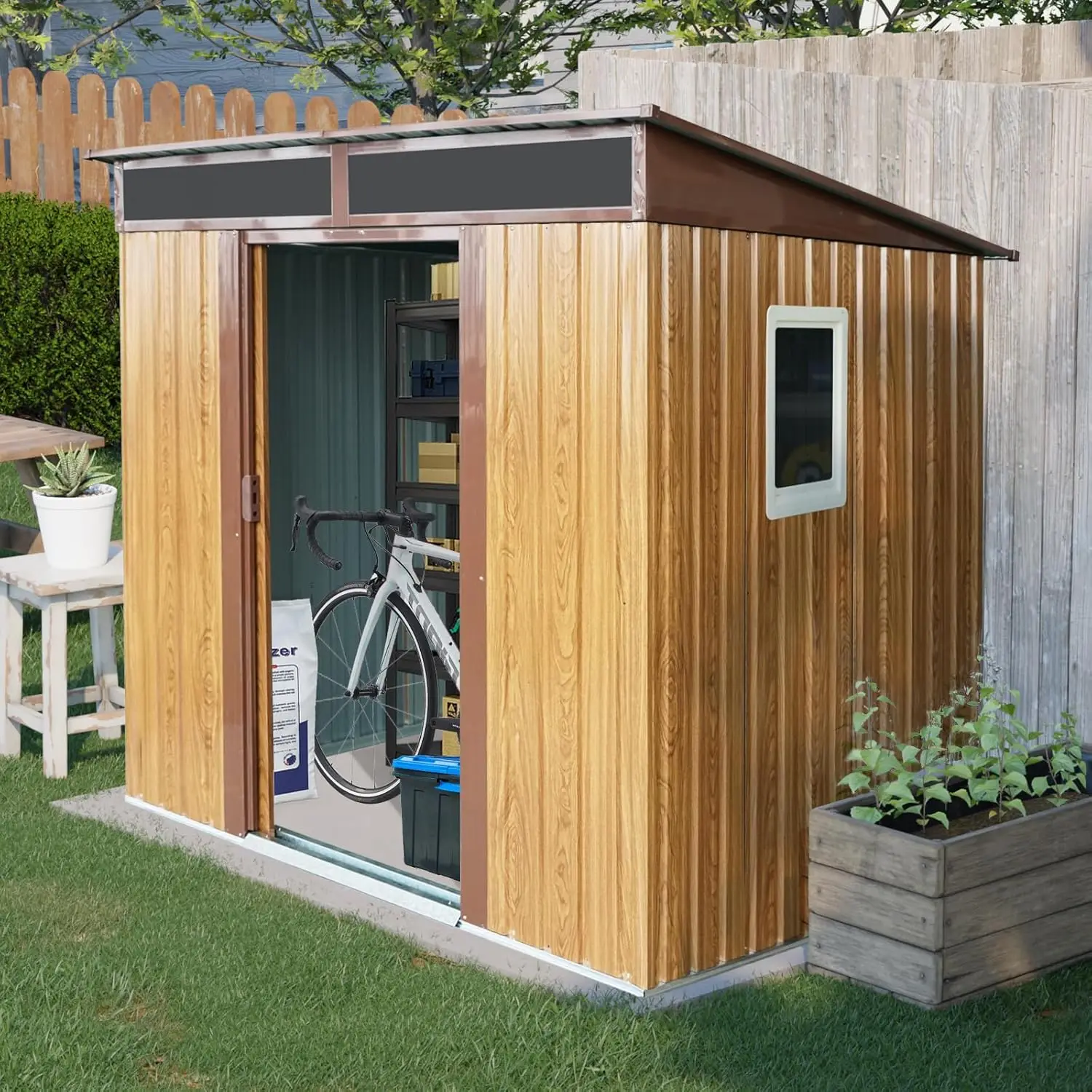 6x5FT Metal Outdoor Storage Shed,Window,Foundation Frame,Daylight Panels,Backyard Garden Tool,Customized
6x5FT Metal Outdoor Storage Shed,Window,Foundation Frame,Daylight Panels,Backyard Garden Tool,Customized