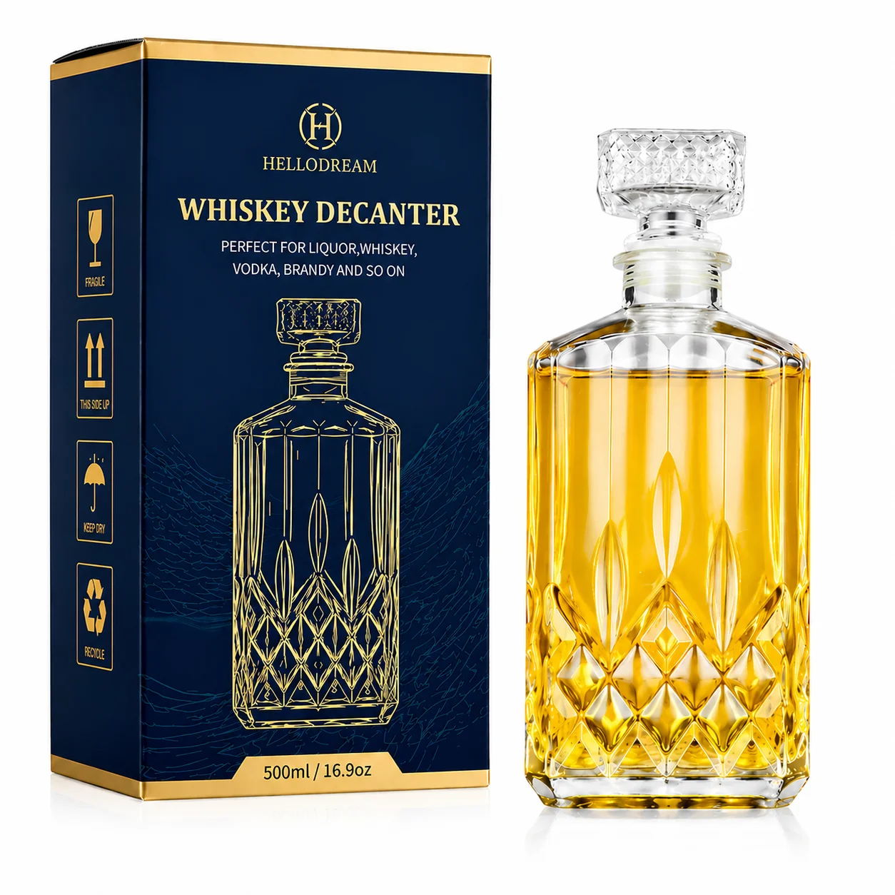 Hellodream 500ML stripe style square glass whiskey decanter with gift package Lead Free Whiskey Glassware Alcohol Bottle
Hellodream 500ML stripe style square glass whiskey decanter with gift package Lead Free Whiskey Glassware Alcohol Bottle