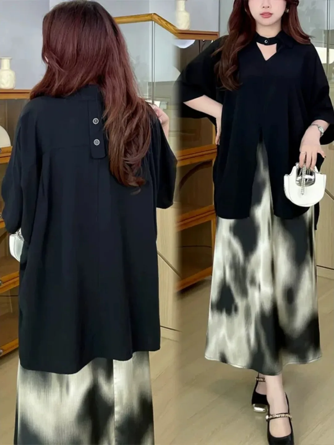 Slimming Effect Loose Women's Shirt Skirt Set Summer Fashion plus Size Breathable High Waist V-Neck Short Sleeve Two-Piece Set
Slimming Effect Loose Women's Shirt Skirt Set Summer Fashion plus Size Breathable High Waist V-Neck Short Sleeve Two-Piece Set