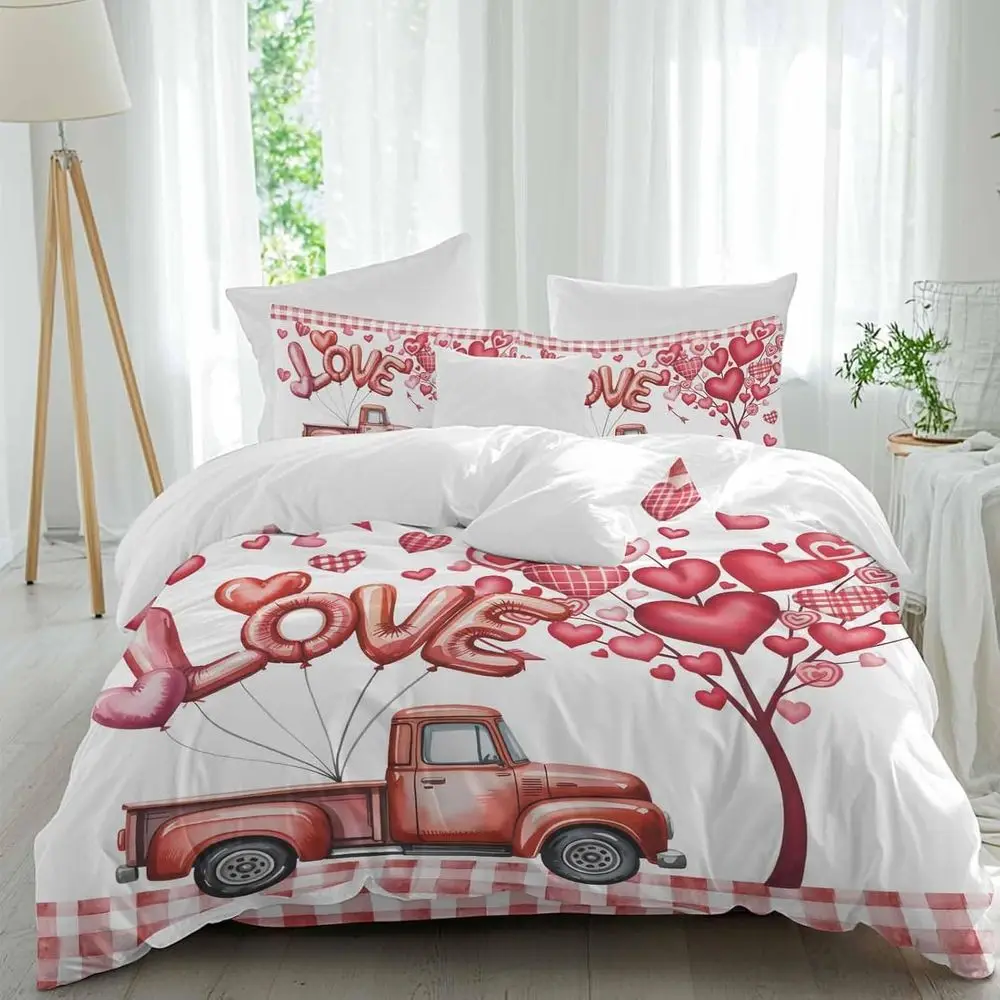 Valentine's Day Sheet Set, Watercolor Red Pink Truck Love Heart Tree Balloons Red Plaid 4 Pieces Breathable Sot Duvet Cover Set
Valentine's Day Sheet Set, Watercolor Red Pink Truck Love Heart Tree Balloons Red Plaid 4 Pieces Breathable Sot Duvet Cover Set