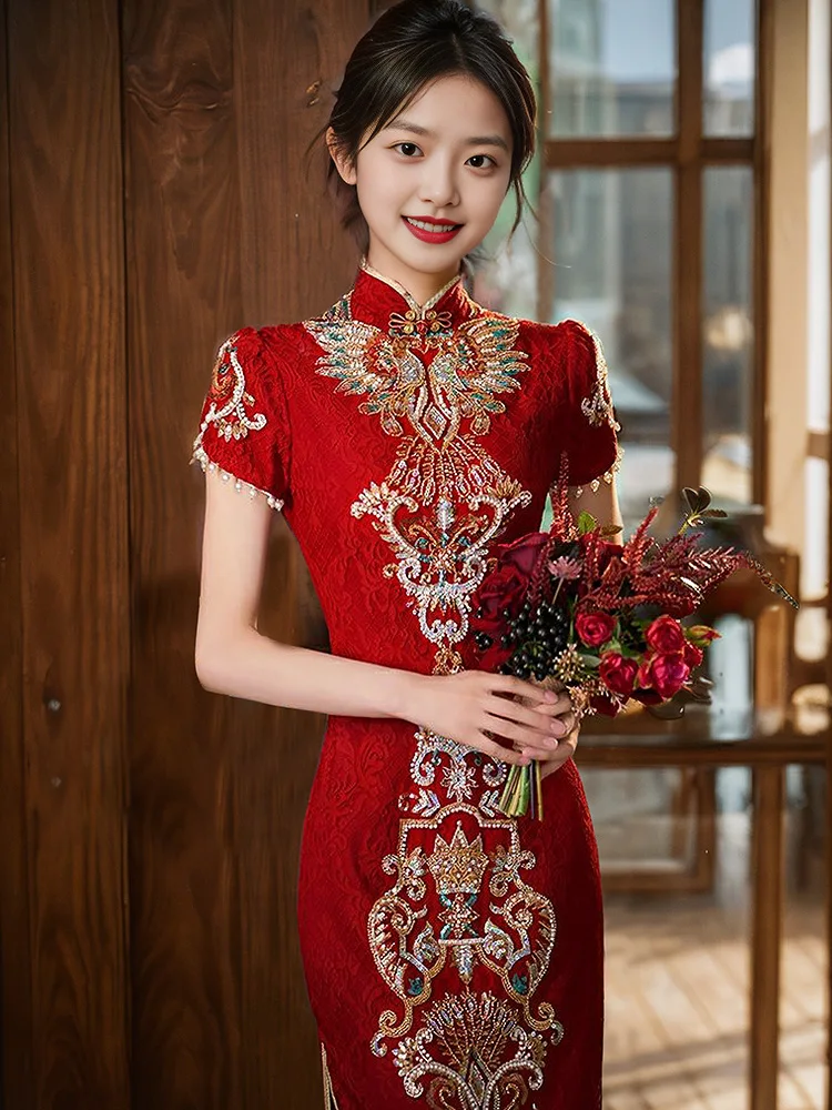 Red Wedding Dr Engagement Dr ort Sve Retro Sle Mid-Length Gown Low Slit for Women in Their 20s
Red Wedding Dr Engagement Dr ort Sve Retro Sle Mid-Length Gown Low Slit for Women in Their 20s