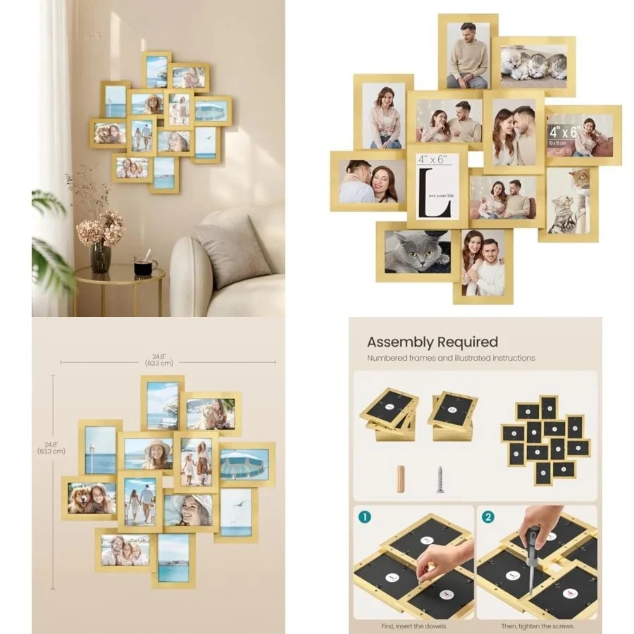 4x6 Picture Frames Collage Wall Decor, 12-Pack Photo Collage Frame, Multi Picture Frame Set with Glass Front, Assembly Required, Pale Gold
4x6 Picture Frames Collage Wall Decor, 12-Pack Photo Collage Frame, Multi Picture Frame Set with Glass Front, Assembly Required, Pale Gold