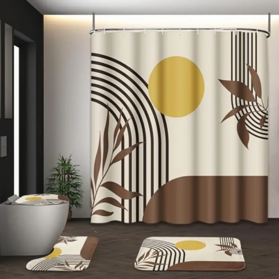 Boho Mid Century Shower Curtain Set with Toilet Lid Cover and Non-Slip Rugs, Abstract Geometric 4 Pcs Modern Minimalist Brown Y
Boho Mid Century Shower Curtain Set with Toilet Lid Cover and Non-Slip Rugs, Abstract Geometric 4 Pcs Modern Minimalist Brown Y