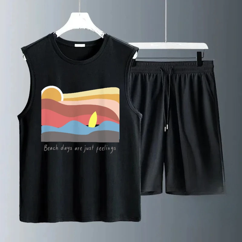 2025 Men's Lightweight Sleeveless Summer Colorful beach print Fashion Set two-piece sets Stylish Casual Outfit Perfect for Beach 
2025 Men's Lightweight Sleeveless Summer Colorful beach print Fashion Set two-piece sets Stylish Casual Outfit Perfect for Beach