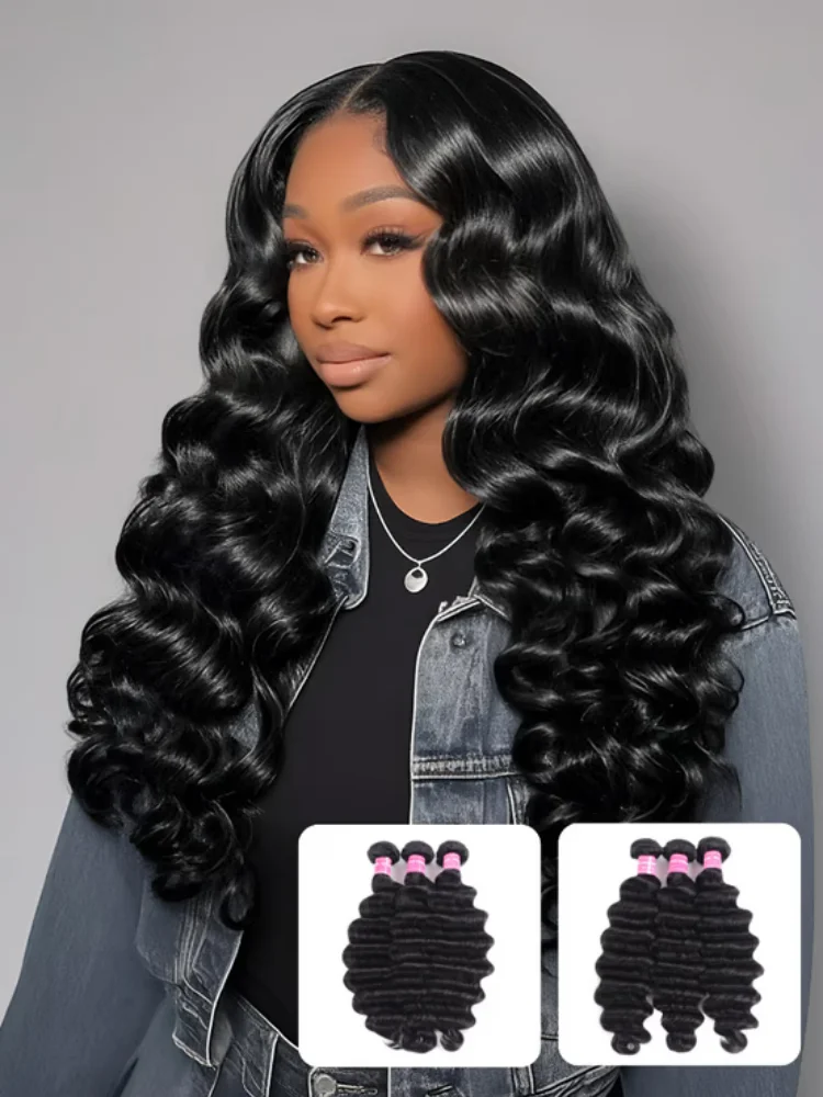 Natural Black Color Loose Deep Wave Curly Hair Bundles Unprocessed Brazilian Virgin Remy Human Hair Extensions Durable Full Hair Weave for Women
Natural Black Color Loose Deep Wave Curly Hair Bundles Unprocessed Brazilian Virgin Remy Human Hair Extensions Durable Full Hair Weave for Women