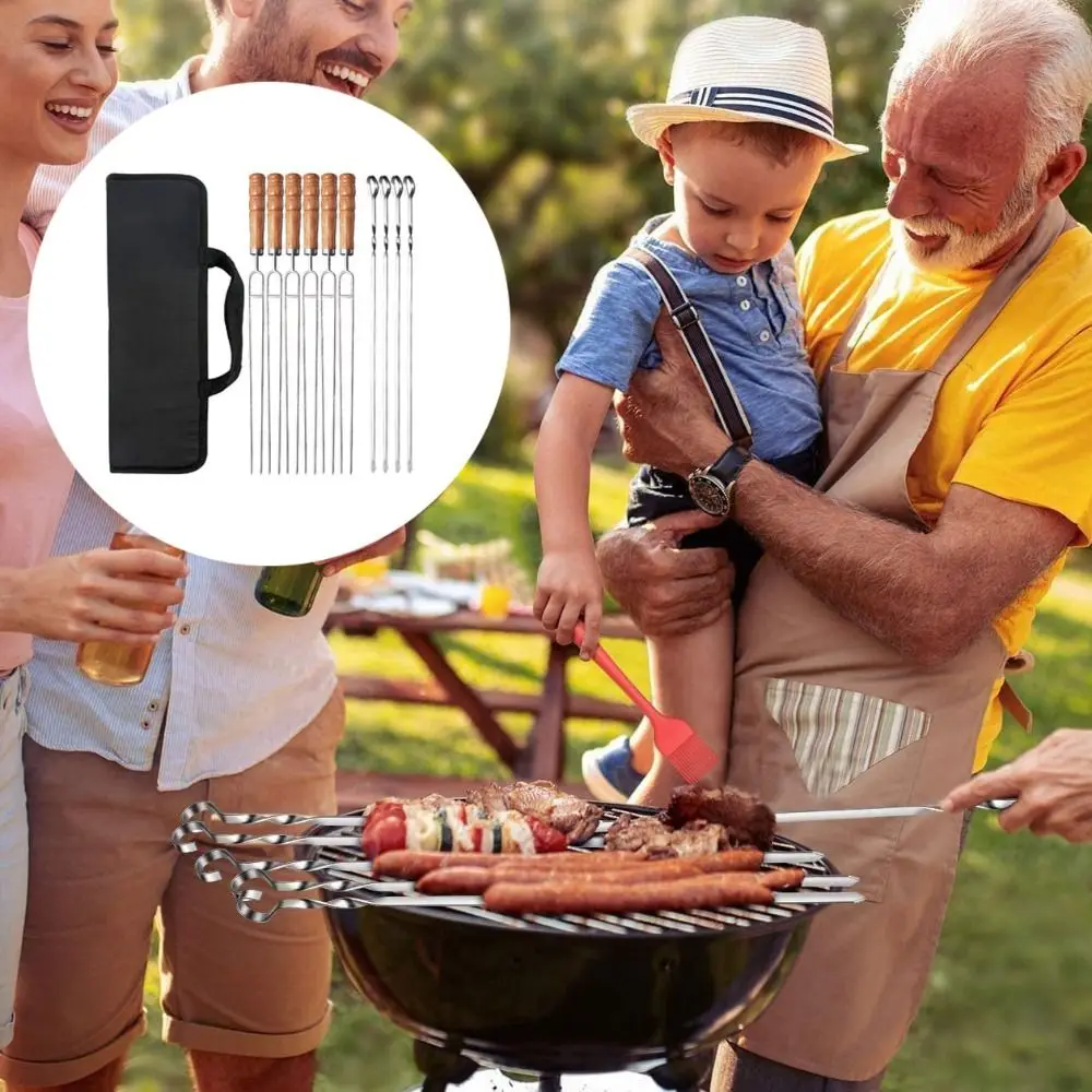 10pcs Portable Reusable BBQ Skewers 2 Prong Wood Handle Barbecue Stick with Storage Bag Stainless Steel Barbecue Needle Camping
10pcs Portable Reusable BBQ Skewers 2 Prong Wood Handle Barbecue Stick with Storage Bag Stainless Steel Barbecue Needle Camping