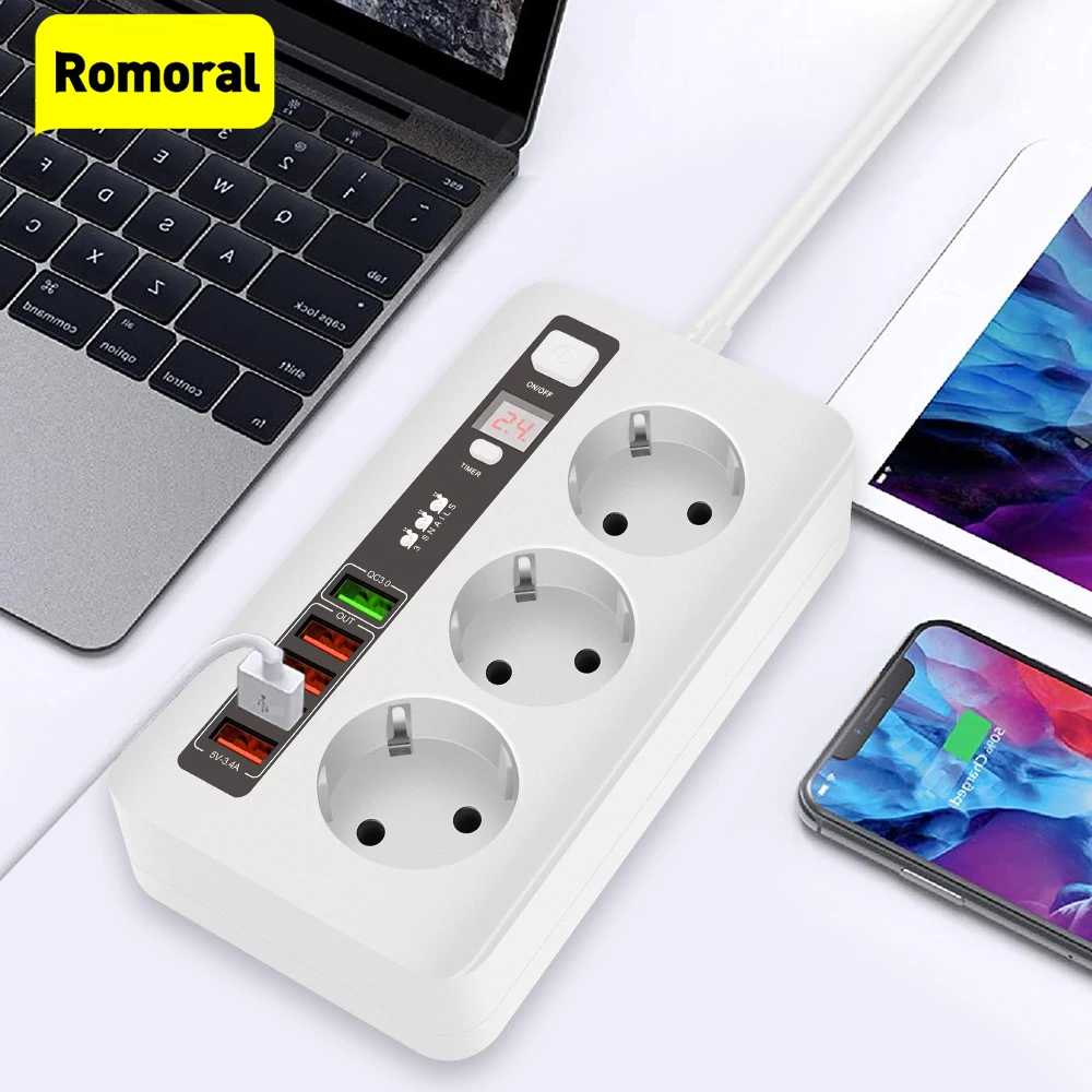 EU Plug AC Outlet Power Strip Multiprise Smart 24H Timing Home Extension Cord Electrical Socket 5 USB Port 3.1A Phone Charge
EU Plug AC Outlet Power Strip Multiprise Smart 24H Timing Home Extension Cord Electrical Socket 5 USB Port 3.1A Phone Charge