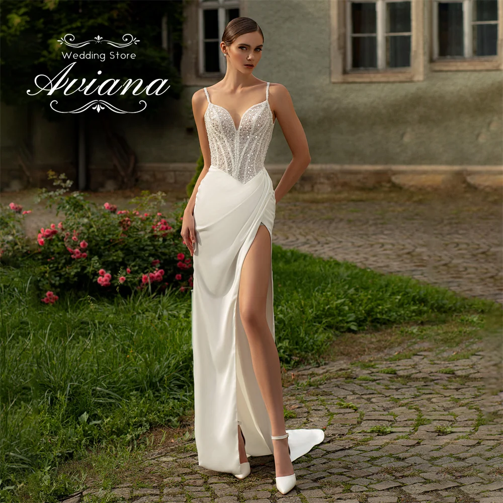 Aviana Customized Spaghetti Strap Sweetheart Mermaid Wedding Dress High Split Backless Sleeveless Sequin Beading Pearls Elegant
Aviana Customized Spaghetti Strap Sweetheart Mermaid Wedding Dress High Split Backless Sleeveless Sequin Beading Pearls Elegant