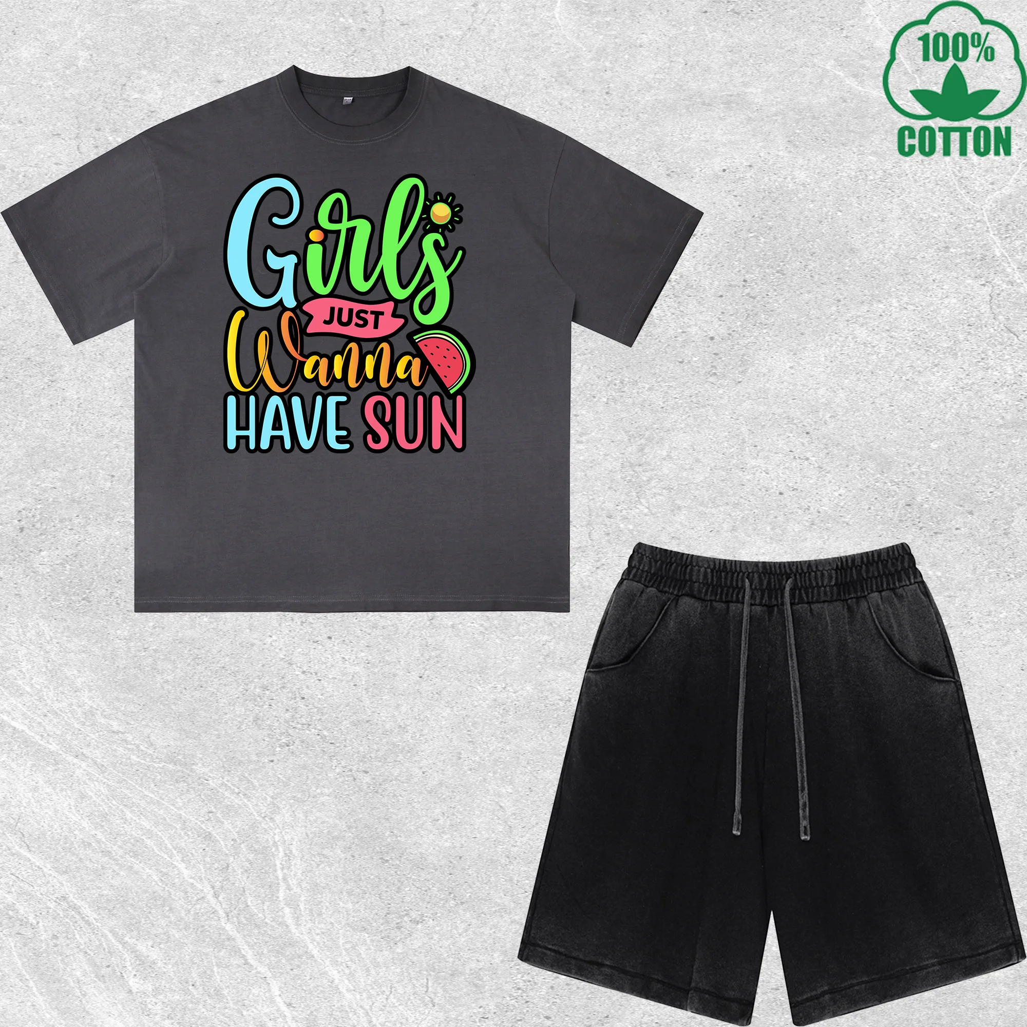 Girls Just Wanna Have Sun Printed Dirty Wash T-Shirt Shorts Set Multicolor Combo Loose Trendy Fashionable 100%Cotton
Girls Just Wanna Have Sun Printed Dirty Wash T-Shirt Shorts Set Multicolor Combo Loose Trendy Fashionable 100%Cotton