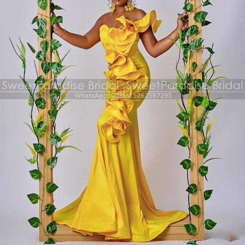 Gorgeous Long Ruffles Mermaid Evening Dress One Shoulder Customized Trumpet Sleeveless Gold Yellow Formal Party Dress For Women
Gorgeous Long Ruffles Mermaid Evening Dress One Shoulder Customized Trumpet Sleeveless Gold Yellow Formal Party Dress For Women