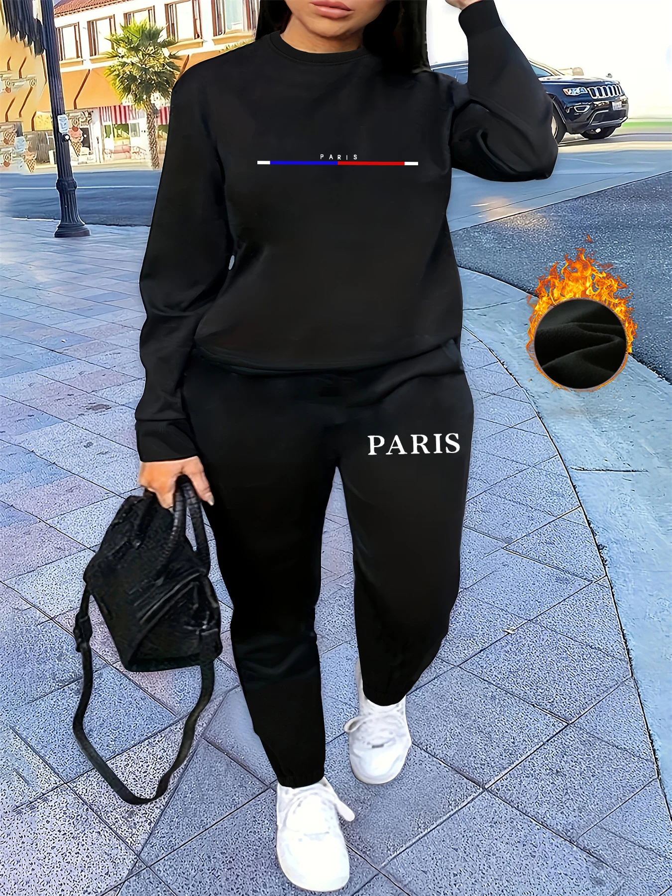 Женская осенне-зимняя повседневная спортивная рубашка в стиле хип-хоп с круглым вырезом и принтом в стиле Парижа + спортивные штаны, комплект теплая одежда
Женская осенне-зимняя повседневная спортивная рубашка в стиле хип-хоп с круглым вырезом и принтом в стиле Парижа + спортивные штаны, комплект теплая одежда