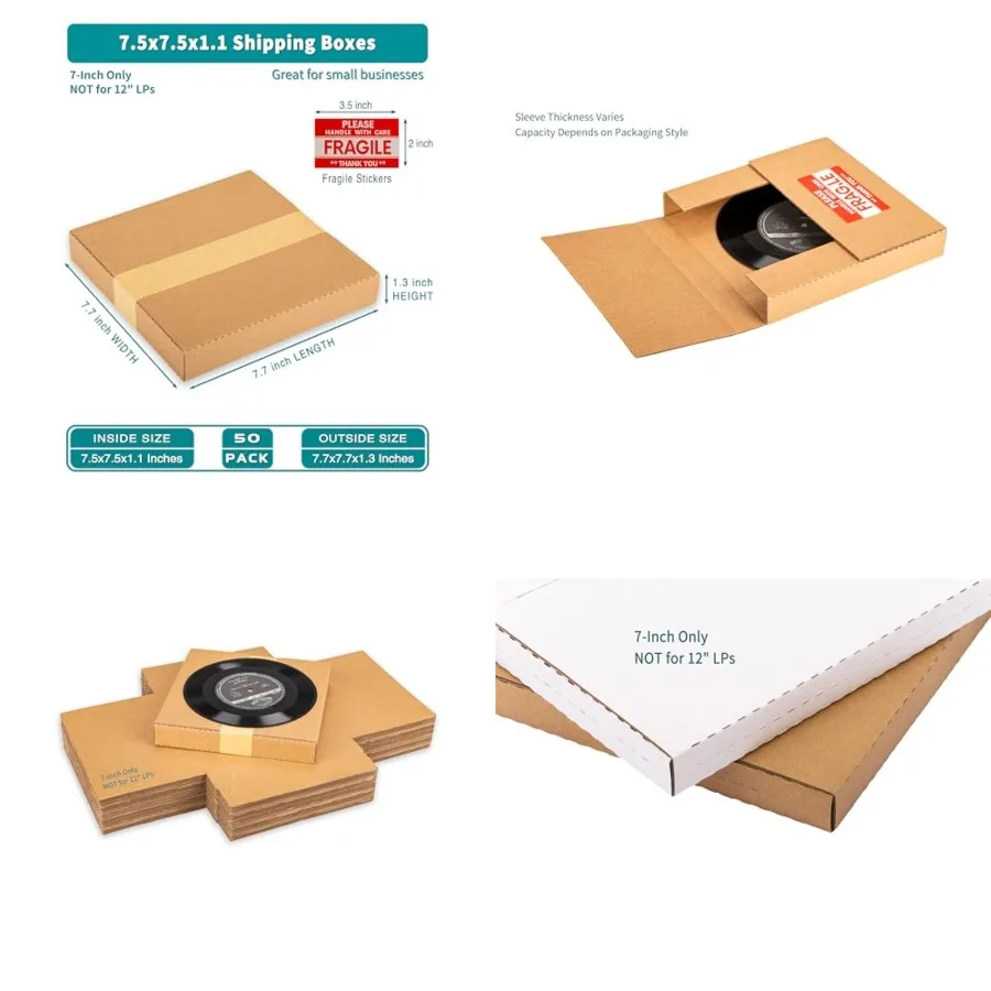 7-inch 45 RPM Vinyl Record Mailers NOT for 12-inch LPs,7.5x7.5x1.1 inch Thin Kraft Corrugated Shipping Boxes for Standard 7-inc
7-inch 45 RPM Vinyl Record Mailers NOT for 12-inch LPs,7.5x7.5x1.1 inch Thin Kraft Corrugated Shipping Boxes for Standard 7-inc