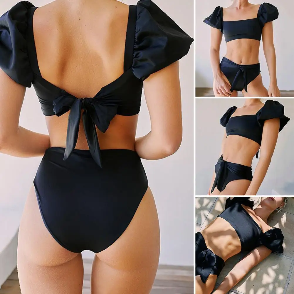 Two-piece Swimsuit Set Stylish Women's Bikini Sets with Tummy Control Push Up Features Square Collar Puff Sleeve Lace-up Bra Set
Two-piece Swimsuit Set Stylish Women's Bikini Sets with Tummy Control Push Up Features Square Collar Puff Sleeve Lace-up Bra Set