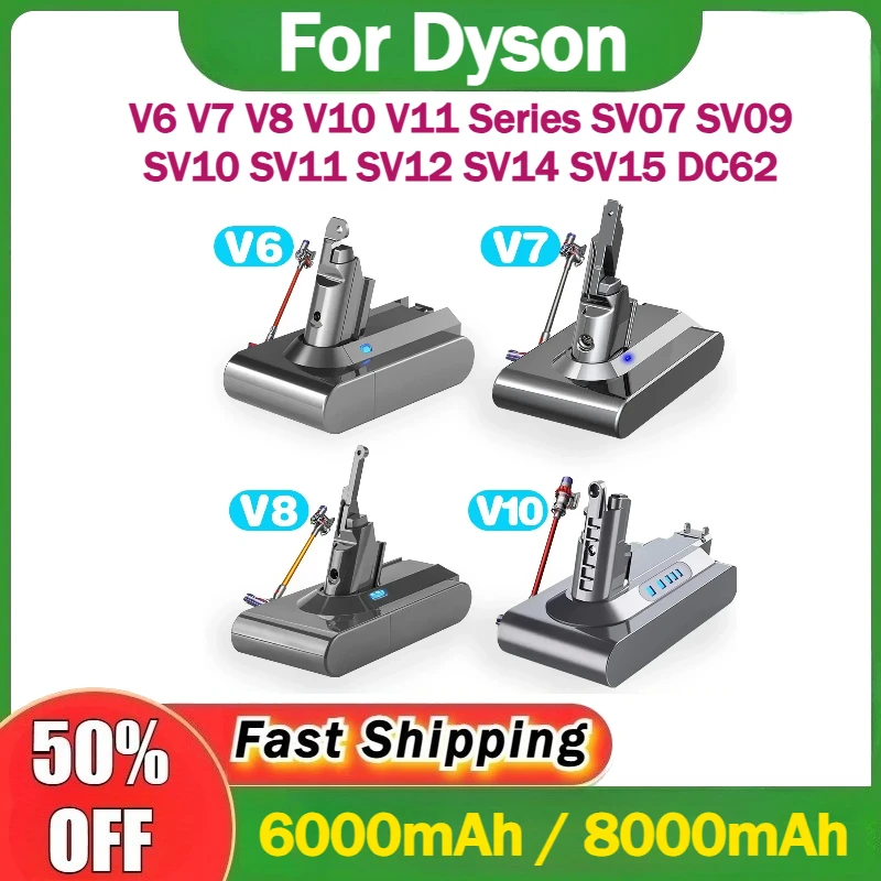 For Dyson V6 V7 V8 V10 V11 Series SV07 SV09 SV10 SV11 SV12 SV14 SV15 DC62 18650, Original 8000mAh Li Ion Rechargeable Battery
For Dyson V6 V7 V8 V10 V11 Series SV07 SV09 SV10 SV11 SV12 SV14 SV15 DC62 18650, Original 8000mAh Li Ion Rechargeable Battery