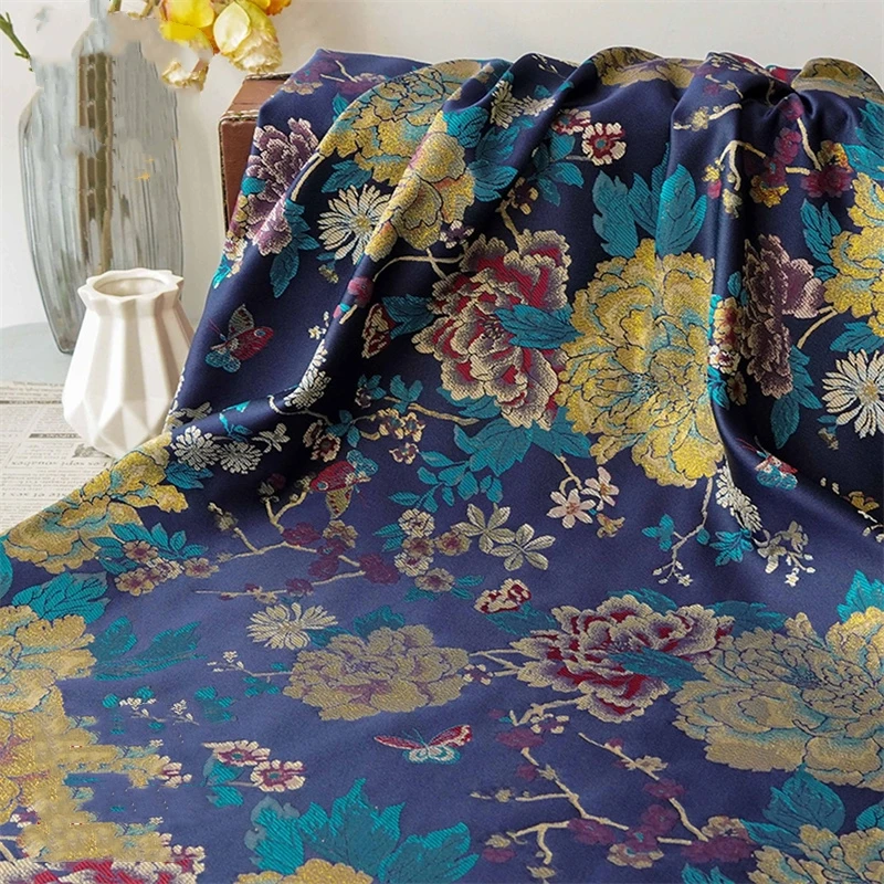 149cm Wide Blue Peony Gold Thread Jacquard Fabric - Brocade for Qipao Hanfu,Home Decor Textile
149cm Wide Blue Peony Gold Thread Jacquard Fabric - Brocade for Qipao Hanfu,Home Decor Textile