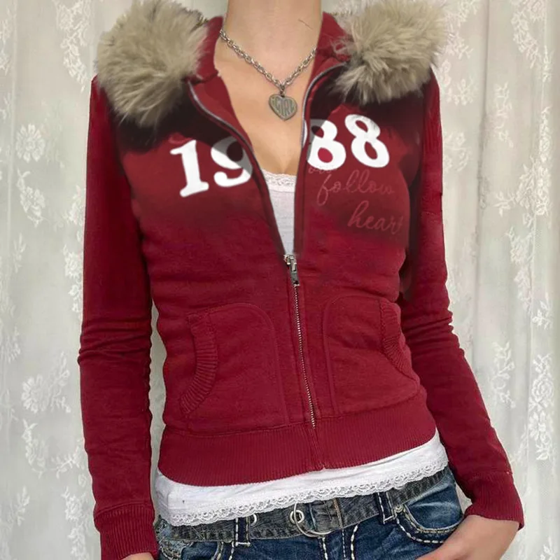 Casual Solid Fur Trim Hooded Sweatshirt Coats Basic Printed Zipper Long Sleeve Hoodies Women Winter Sporty Activewear
Casual Solid Fur Trim Hooded Sweatshirt Coats Basic Printed Zipper Long Sleeve Hoodies Women Winter Sporty Activewear