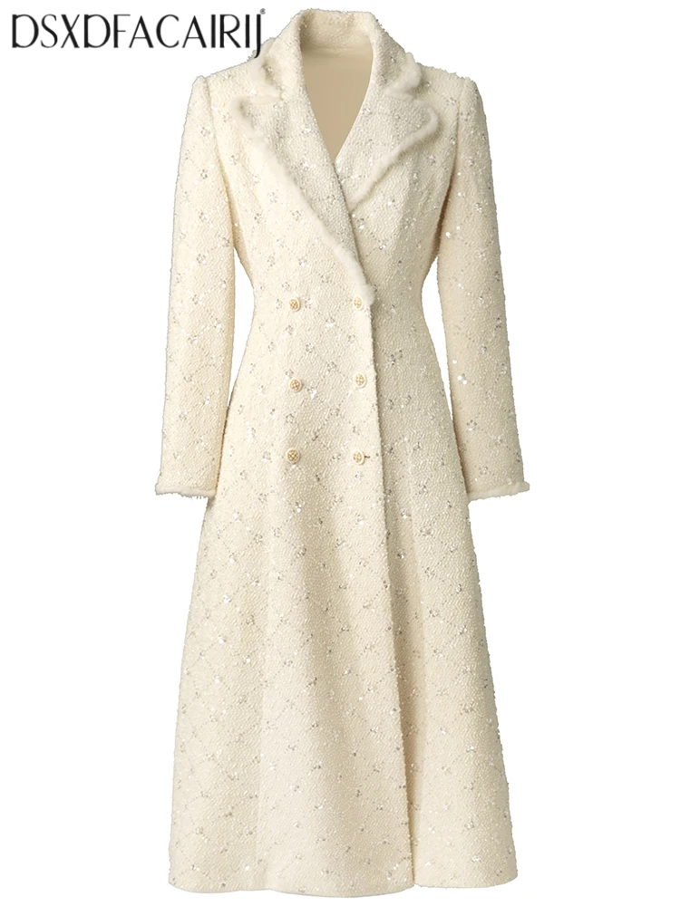 DSFACAIRIJ Women Double Breasted Sequin Beaded Coat with Turn-Down Collar And Feathers Long Sleeves High Street Autumn Outerwear 
DSFACAIRIJ Women Double Breasted Sequin Beaded Coat with Turn-Down Collar And Feathers Long Sleeves High Street Autumn Outerwear