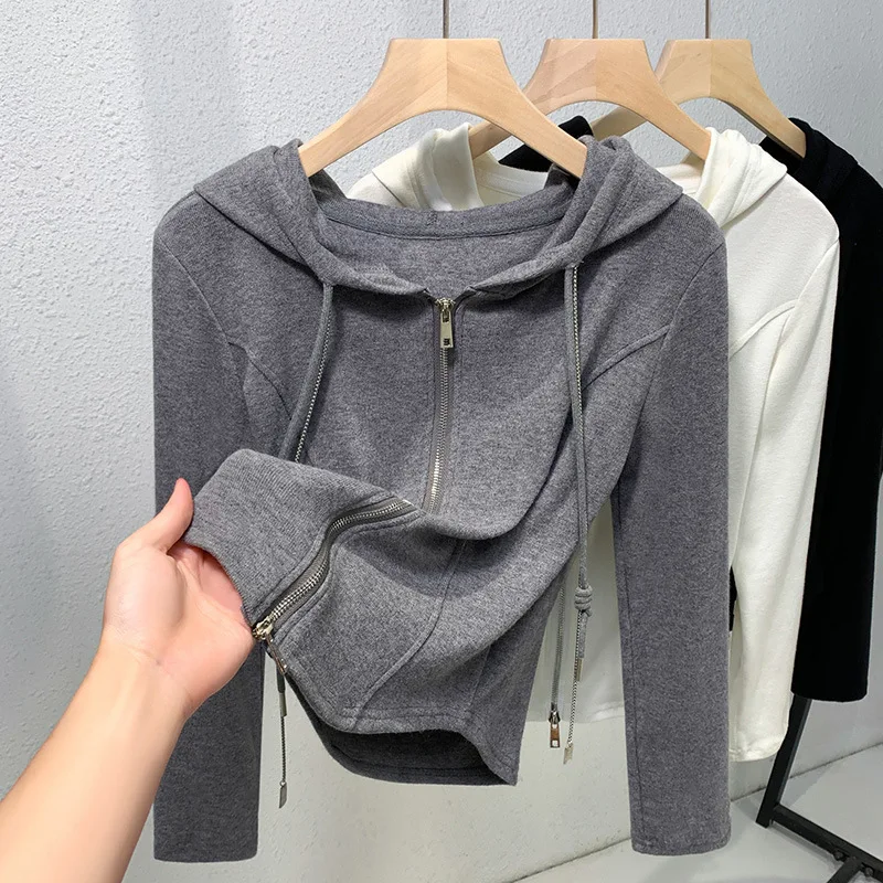 Women's hooded sweatshirt cardigan2025Spring new double-zipper thin women, fashionable Korean-style gray top
Women's hooded sweatshirt cardigan2025Spring new double-zipper thin women, fashionable Korean-style gray top