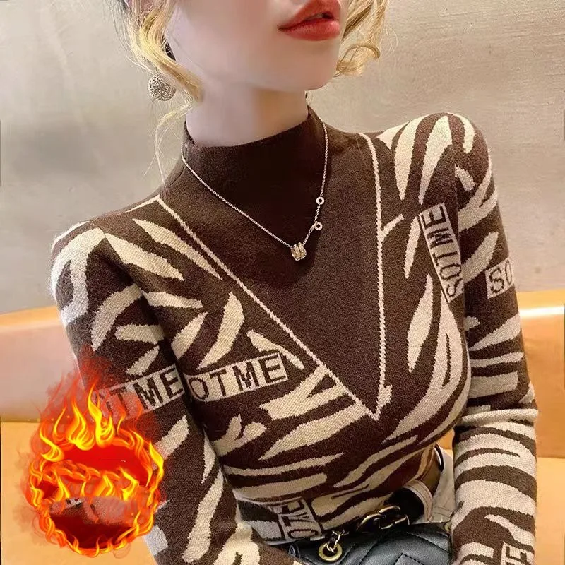 Women's Half High Neck Striped Letter Knitted Autumn and Winter New Fashion Slim Long Sleeve Geometric Pullover Sweater Tops
Women's Half High Neck Striped Letter Knitted Autumn and Winter New Fashion Slim Long Sleeve Geometric Pullover Sweater Tops