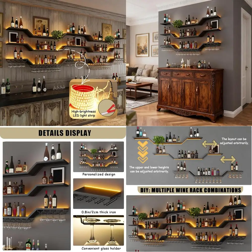 Настенная светодиодная винная полка 31,5 дюйма, 3-ярусные плавающие полки для бара с подставкой для бокалов, большая подвесная настенная полка для алкоголя
Настенная светодиодная винная полка 31,5 дюйма, 3-ярусные плавающие полки для бара с подставкой для бокалов, большая подвесная настенная полка для алкоголя