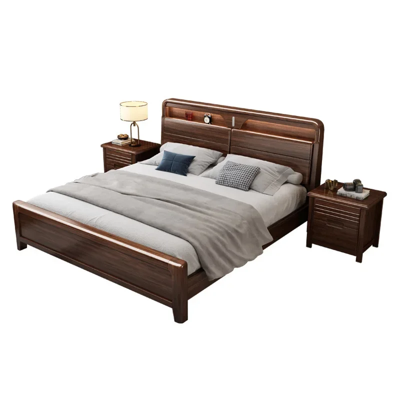 Walnut, charging, solid wood bed, master bedroom with light, storage, double bed
Walnut, charging, solid wood bed, master bedroom with light, storage, double bed