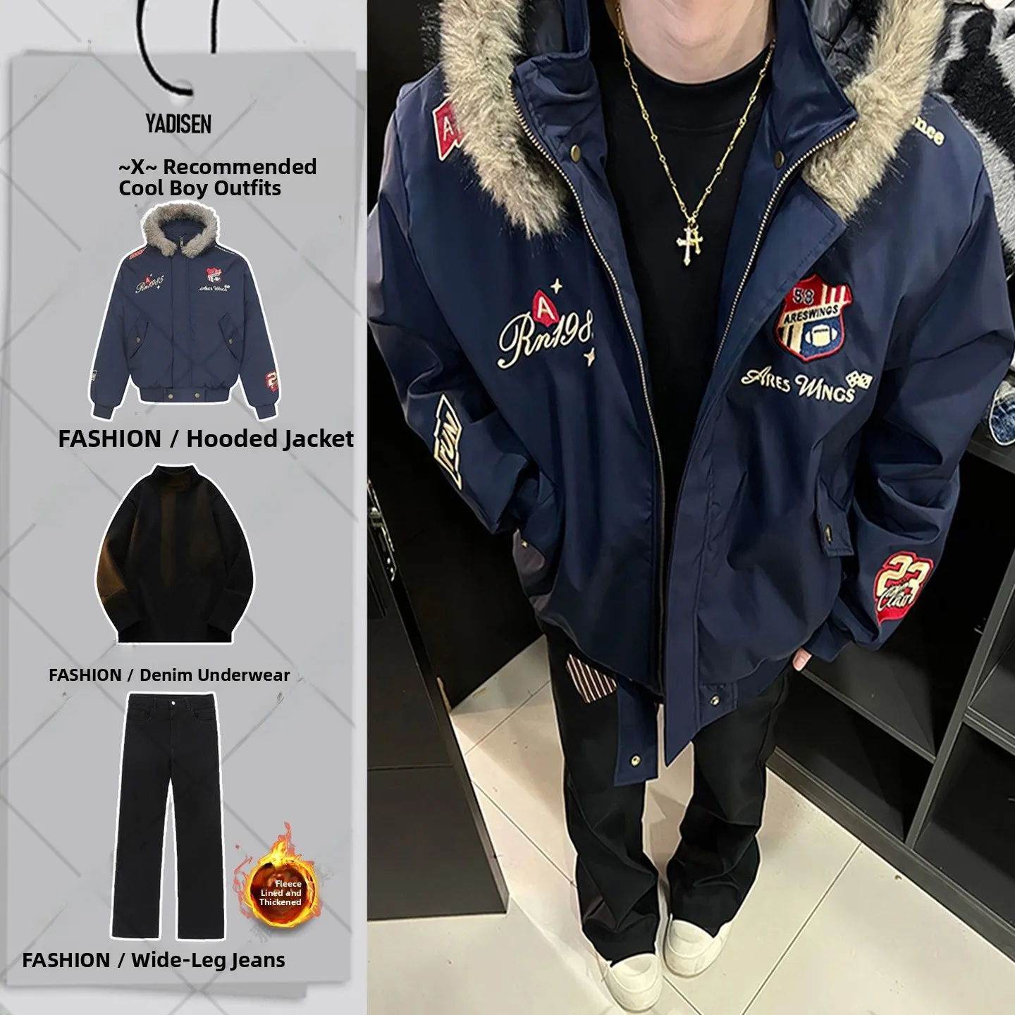 Thiened Parka Sle down Jaet Set for Men in k Blue with Embroidered Fur Collar And Hood Youthful Casual Outerwear
Thiened Parka Sle down Jaet Set for Men in k Blue with Embroidered Fur Collar And Hood Youthful Casual Outerwear