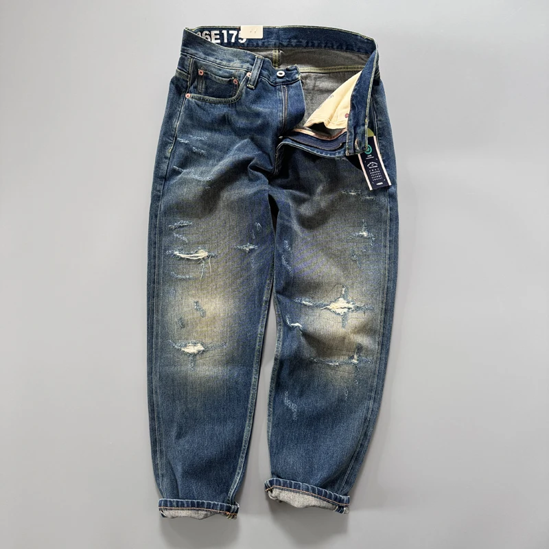 14oz Handsome Ripped Hole White Selvedge Denim Jeans for Men Autumn Winter 100% Cotton Slim Fit Straight Washed Pants Streetwear
14oz Handsome Ripped Hole White Selvedge Denim Jeans for Men Autumn Winter 100% Cotton Slim Fit Straight Washed Pants Streetwear