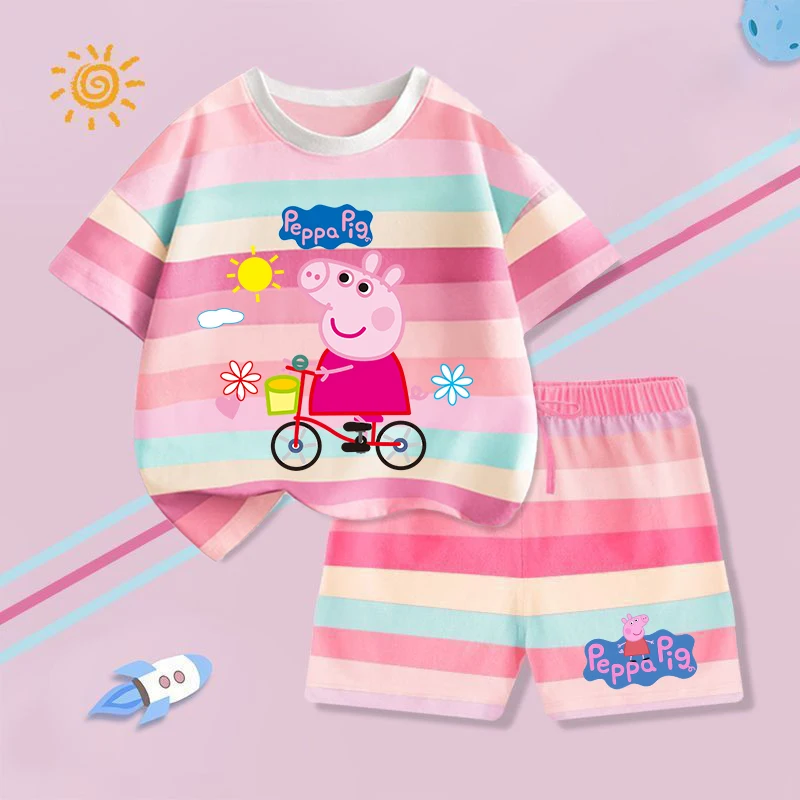 Peppas Pig Series Stripes Loungewear Sets Summer Hot Cartoon T-Shirt Shorts Suits Casual Sport Clothes Kawaii Sleepwear Gifts
Peppas Pig Series Stripes Loungewear Sets Summer Hot Cartoon T-Shirt Shorts Suits Casual Sport Clothes Kawaii Sleepwear Gifts