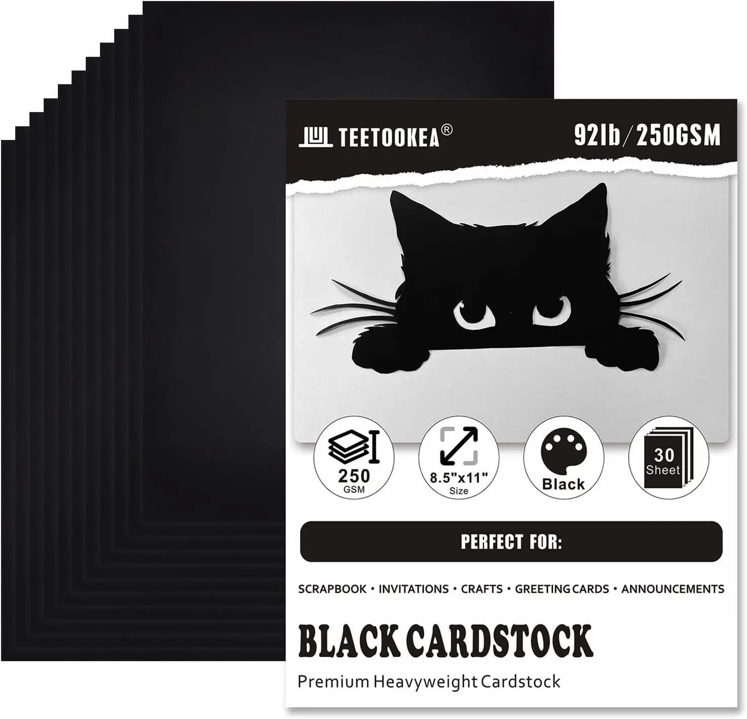 30 Sheets Black Cardstock 8.5x11, 92lb/250gsm Heavyweight Paper for Invitations, Scrapbooking, Crafting & DIY Projects
30 Sheets Black Cardstock 8.5x11, 92lb/250gsm Heavyweight Paper for Invitations, Scrapbooking, Crafting & DIY Projects