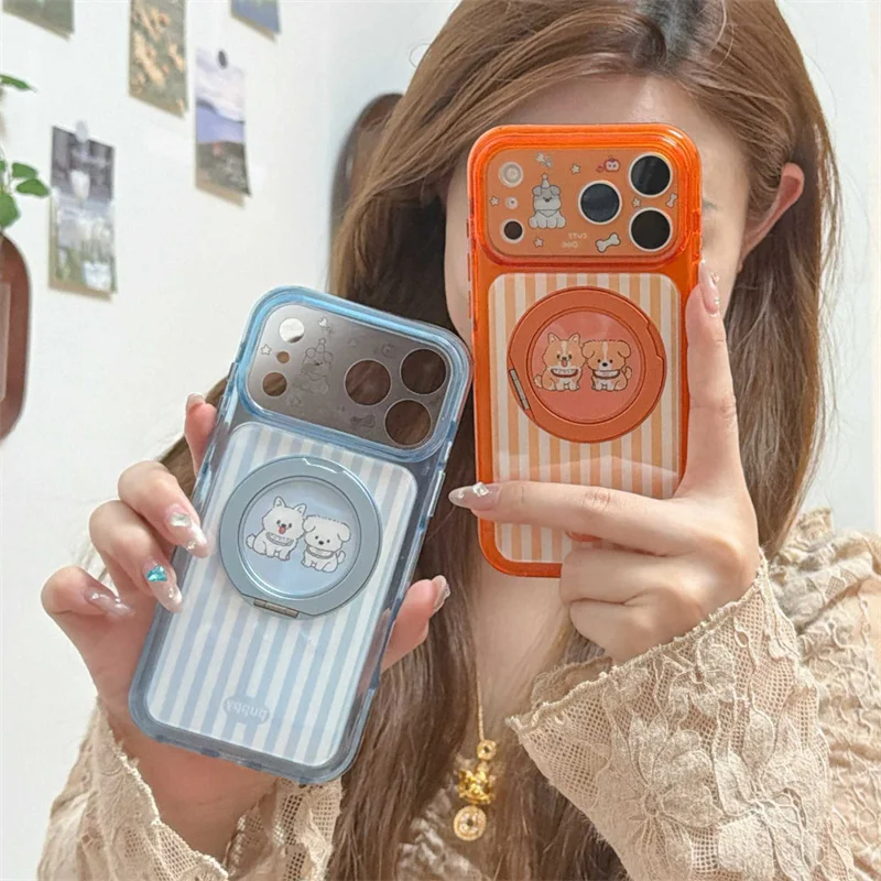 Fashion Color Stripes Cartoon Puppy Phone Case For iPhone 17 Pro 16 15 Pro Max Back Cover with Magnetic Stand Shockproof Cases C
Fashion Color Stripes Cartoon Puppy Phone Case For iPhone 17 Pro 16 15 Pro Max Back Cover with Magnetic Stand Shockproof Cases C