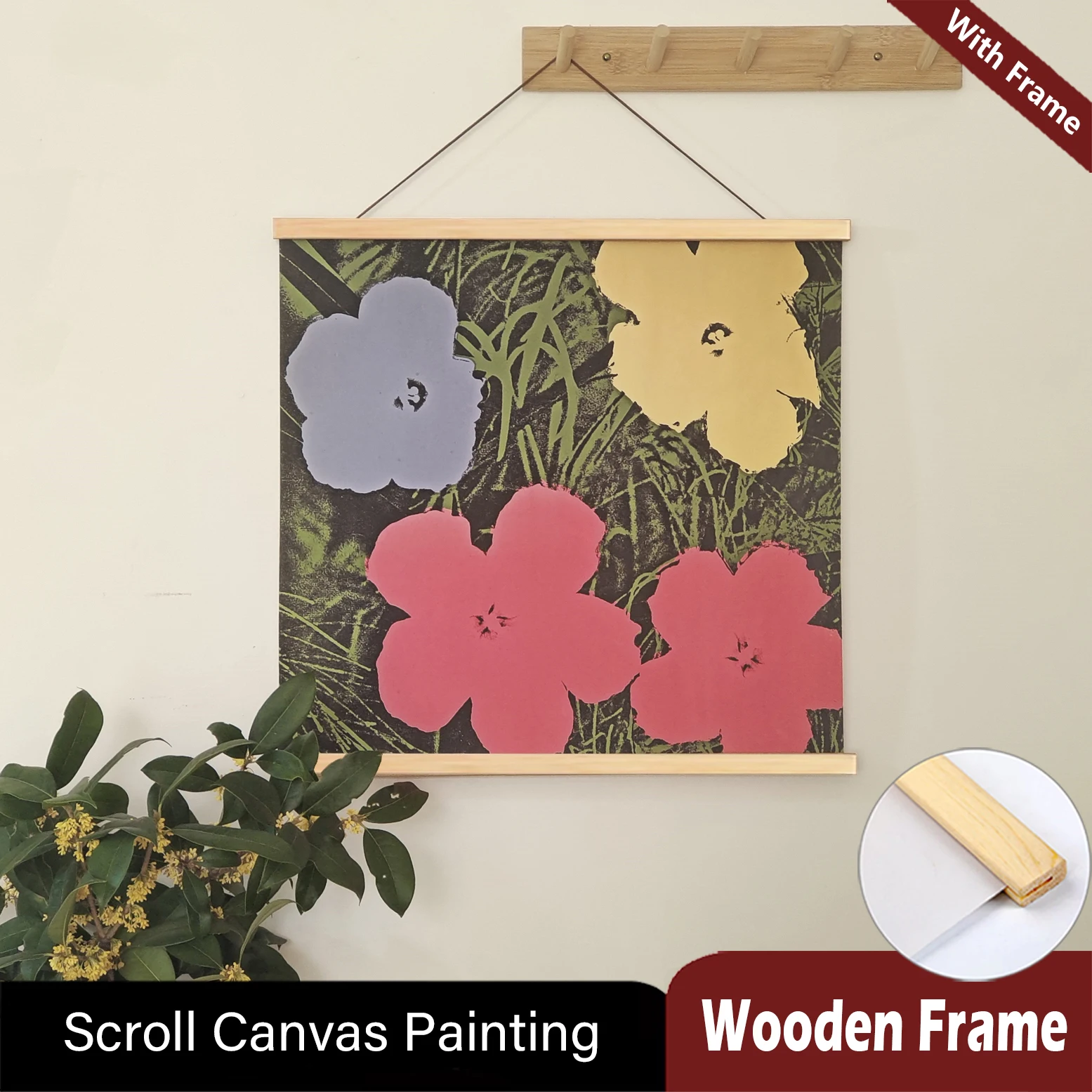 Andy Warhol Pop Art Flower Wood Hanging Scroll Painting With Frame, Retro Colorful Floral Posters For Living Room Wall Decor
Andy Warhol Pop Art Flower Wood Hanging Scroll Painting With Frame, Retro Colorful Floral Posters For Living Room Wall Decor