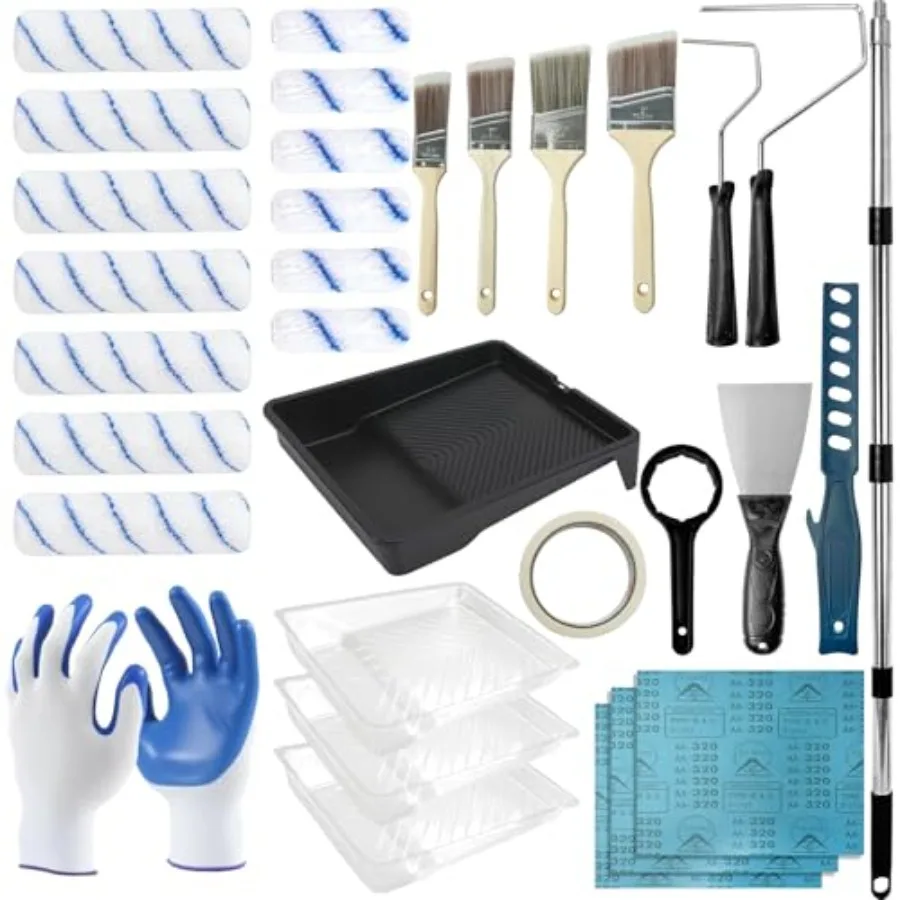 【Spot goods】Paint Roller Kit with 4.5 FT Extension Pole 31PCS Wall Painting Kit with 9" and 4" Paint Rollers Paint Brushes Set
【Spot goods】Paint Roller Kit with 4.5 FT Extension Pole 31PCS Wall Painting Kit with 9" and 4" Paint Rollers Paint Brushes Set