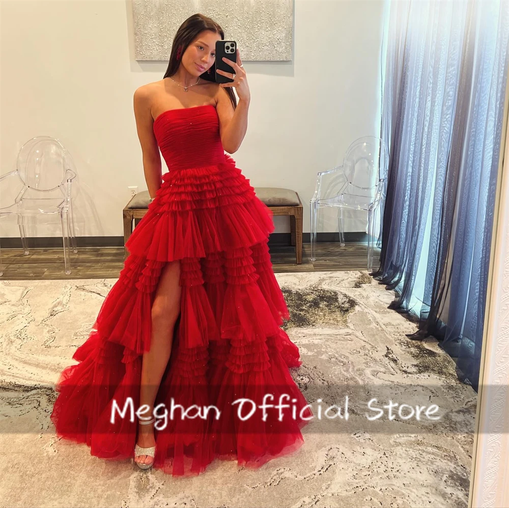Youthful Red Layers Prom Dresses 2026 Strapless Split Tulle Evening Dress Long Puffy Formal Party Gown Customized
Youthful Red Layers Prom Dresses 2026 Strapless Split Tulle Evening Dress Long Puffy Formal Party Gown Customized