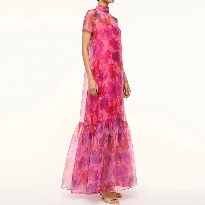 Elegant Print Short Sleeve Pleated Bohe Dress Sexy Mesh Patchwork Long Party Dress Fashion Half High Collar Fake Two Piece Dress
Elegant Print Short Sleeve Pleated Bohe Dress Sexy Mesh Patchwork Long Party Dress Fashion Half High Collar Fake Two Piece Dress
