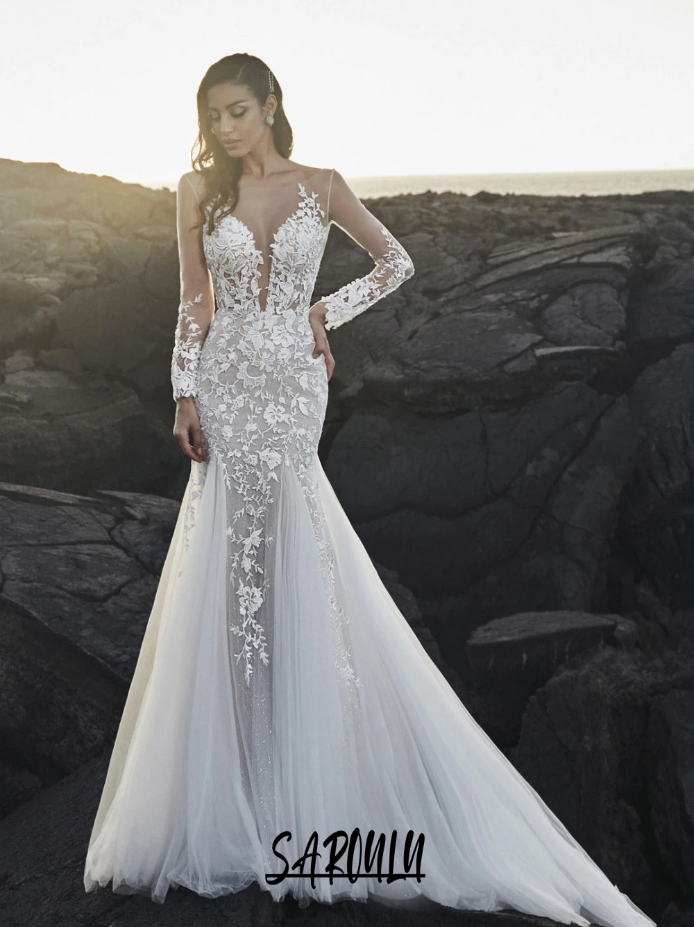 Intricate Beach Lace Wedding Dress Women Elegant Mermaid Dazzling Tulle Backless Customized Bridal Gown Newest Long Sleeves Wear
Intricate Beach Lace Wedding Dress Women Elegant Mermaid Dazzling Tulle Backless Customized Bridal Gown Newest Long Sleeves Wear