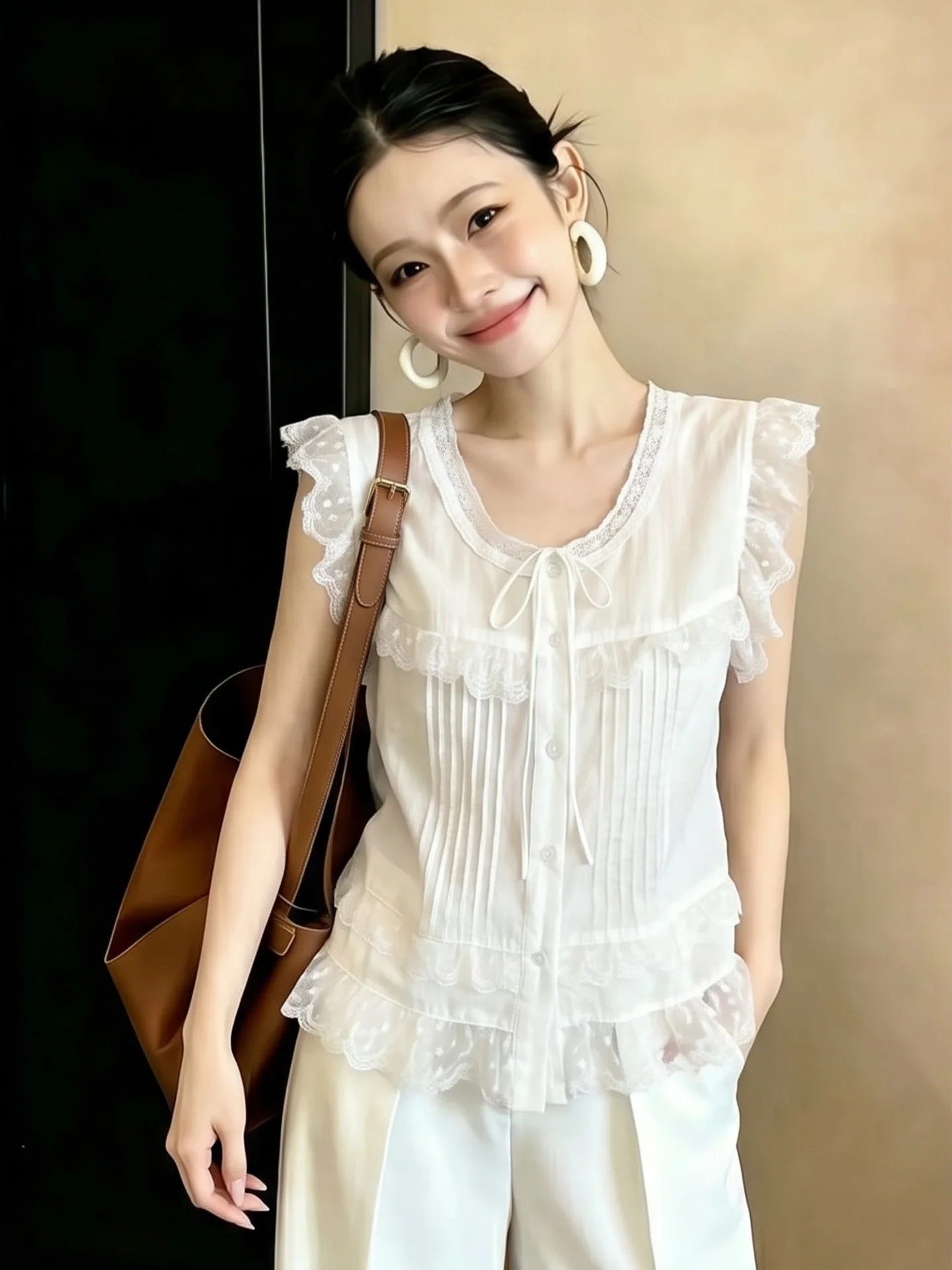 White Lace Earlet Trimmed Miniature Sleeve Shirt Women Summer New Style Trendy Tie round Neck Doll Shirt Top Breathable Thin ...
White Lace Earlet Trimmed Miniature Sleeve Shirt Women Summer New Style Trendy Tie round Neck Doll Shirt Top Breathable Thin ...