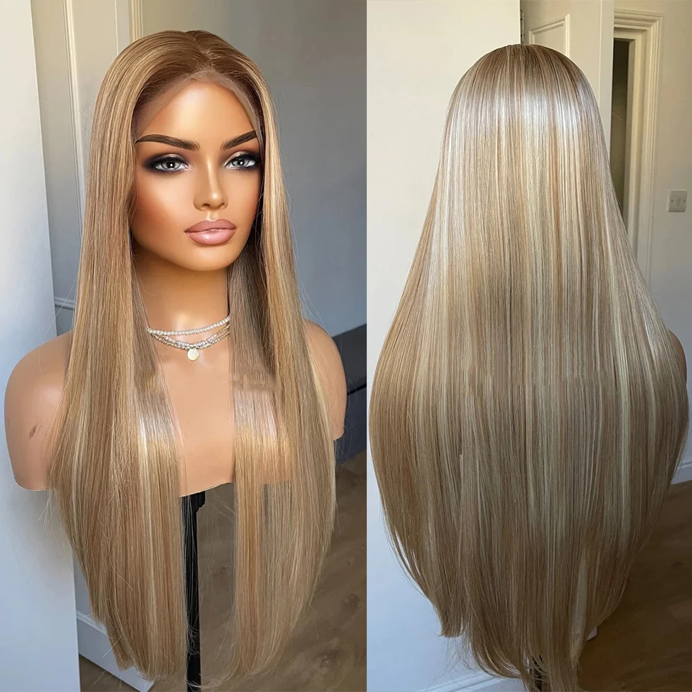 13x6 Honey Blonde Synthetic Lace Front Wig Dark Roots Long Straight Wig For Women Mixed Blonde Lace Wigs For Ladies FreePart Wig
13x6 Honey Blonde Synthetic Lace Front Wig Dark Roots Long Straight Wig For Women Mixed Blonde Lace Wigs For Ladies FreePart Wig
