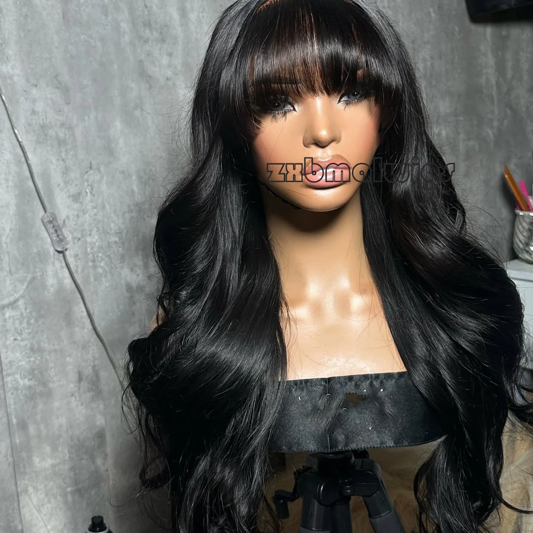 ZXBMALWIGS Fringe Bangs Black Synthetic Hair 13X4 Lace Front Wigs Loose Wave Heat Fiber Long Wave Wig for Women Party Wear
ZXBMALWIGS Fringe Bangs Black Synthetic Hair 13X4 Lace Front Wigs Loose Wave Heat Fiber Long Wave Wig for Women Party Wear