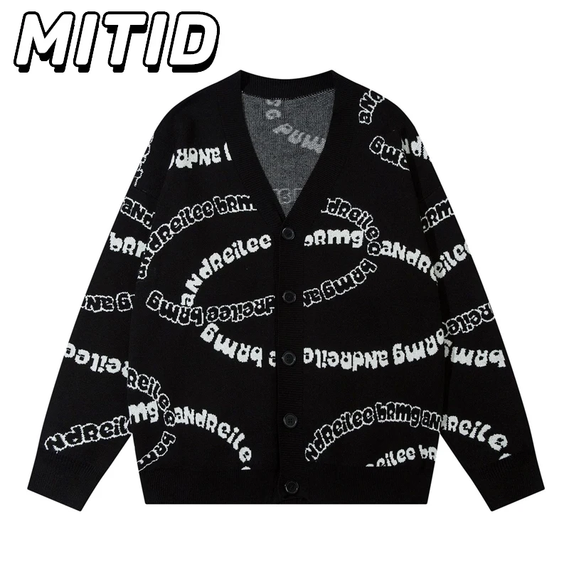 Autumn Winter Streetwear Sweaters Men American Letters Print Loose V Neck Knitted Casual Oversized Knitwear Graphic Cardigans
Autumn Winter Streetwear Sweaters Men American Letters Print Loose V Neck Knitted Casual Oversized Knitwear Graphic Cardigans