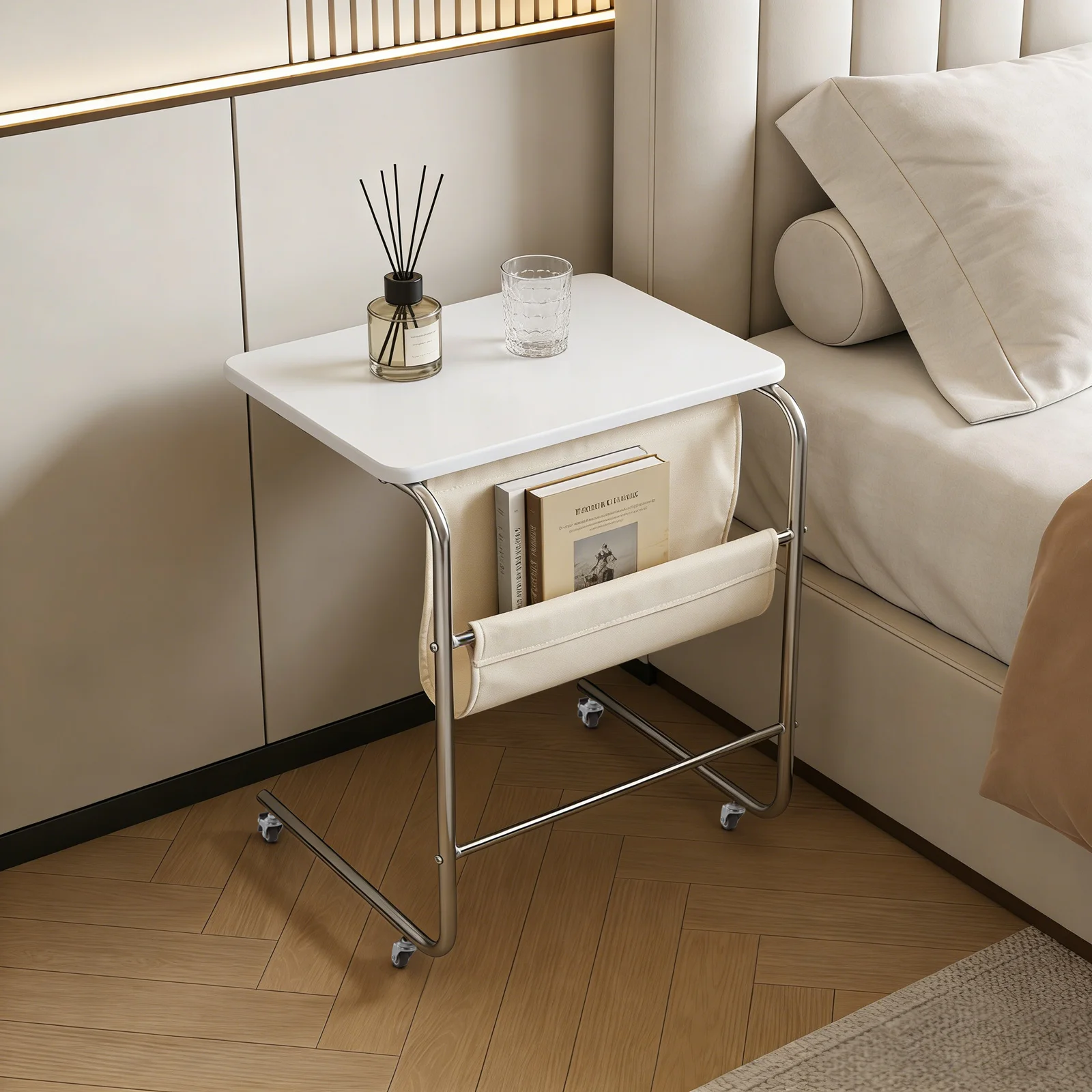 55*41*64cm/21.65*16.14*25.2in White Sofa Side Table, C-Shaped End Table with Universal Wheels, End Table For Holding Remotes, Teacups, Books, Lamps For The Living Room, Bars, Cafes, Restaurants, Bedroom
55*41*64cm/21.65*16.14*25.2in White Sofa Side Table, C-Shaped End Table with Universal Wheels, End Table For Holding Remotes, Teacups, Books, Lamps For The Living Room, Bars, Cafes, Restaurants, Bedroom